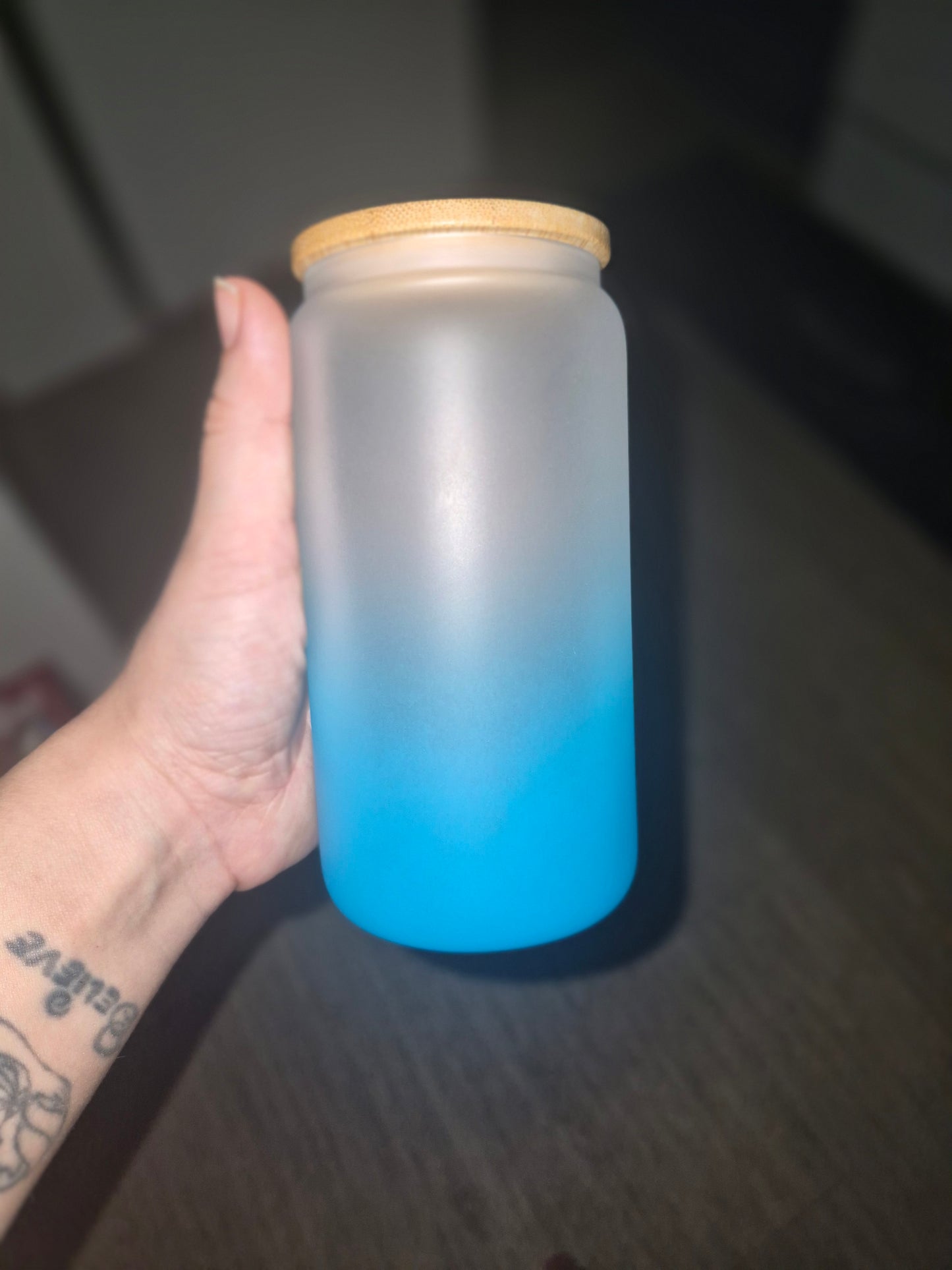 Light blue ombre glass cup