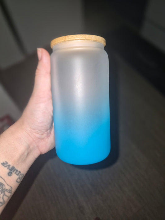 Light blue ombre glass cup